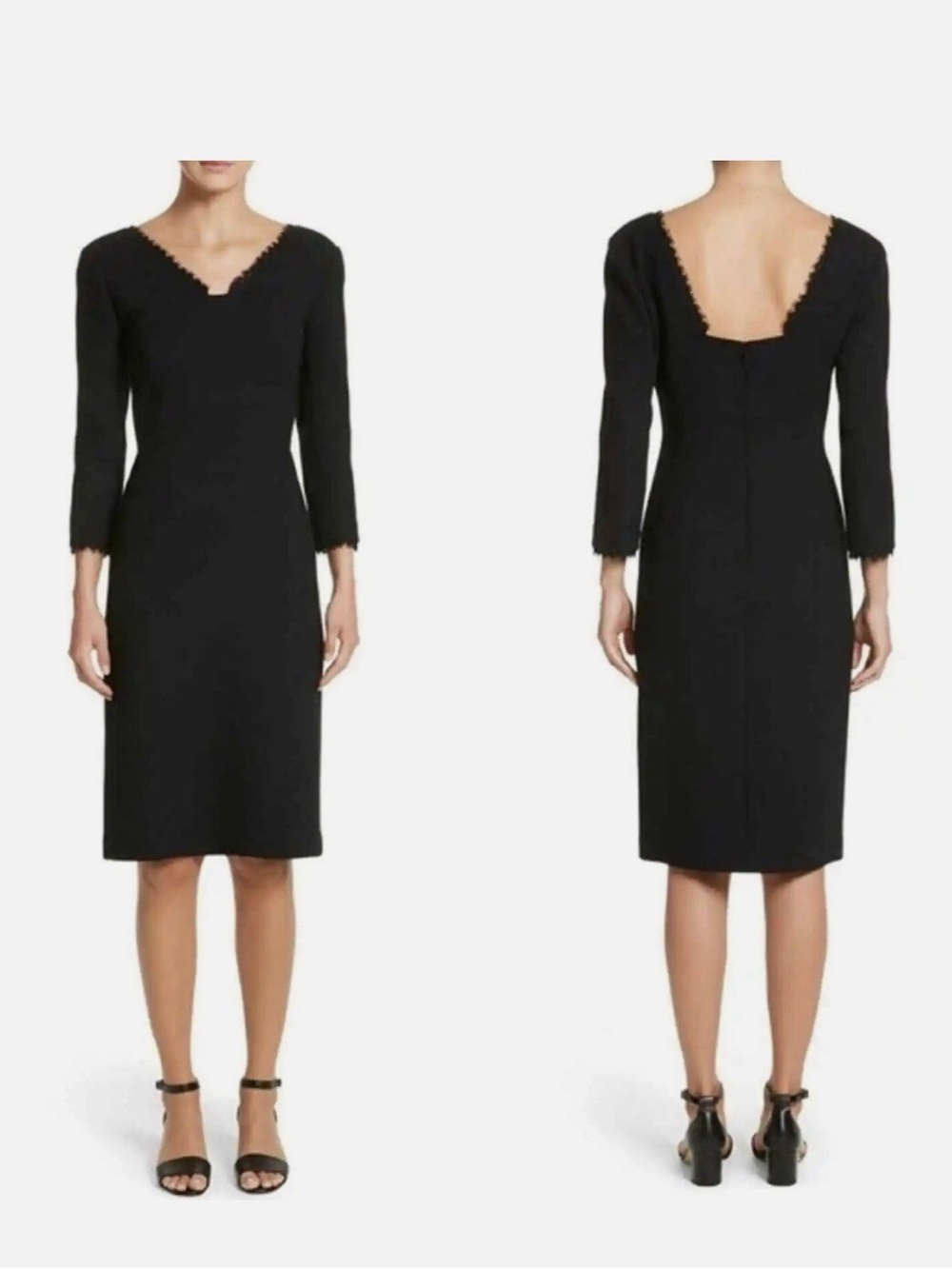 Lafayette 148 New York Black Scalloped V-Neck Sheath Dress